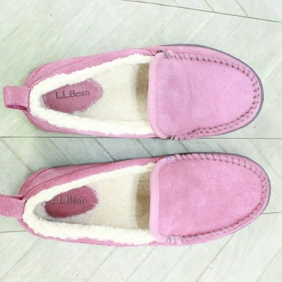LL Bean Pink Suede Lined Mountain Moccasins Slipper Size 7 Medium - Picture 6 of 8